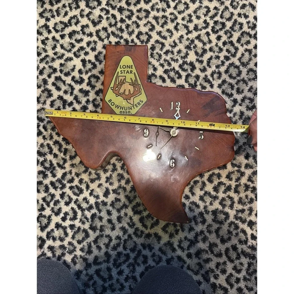 Texas Wood Wall Clock Lone Star Bowhunters Assn Rustic Handmade Parts Repair VTG